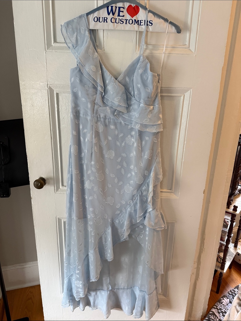 Light Blue Ruffled Asymmetric Midi Dress